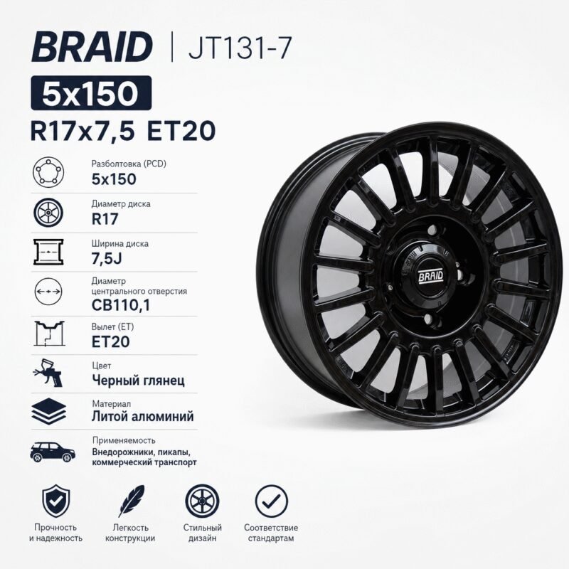 Fonyee JT131-7 7.5x17/5x150 D110.1 ET20 4 диска черный купить,NaN