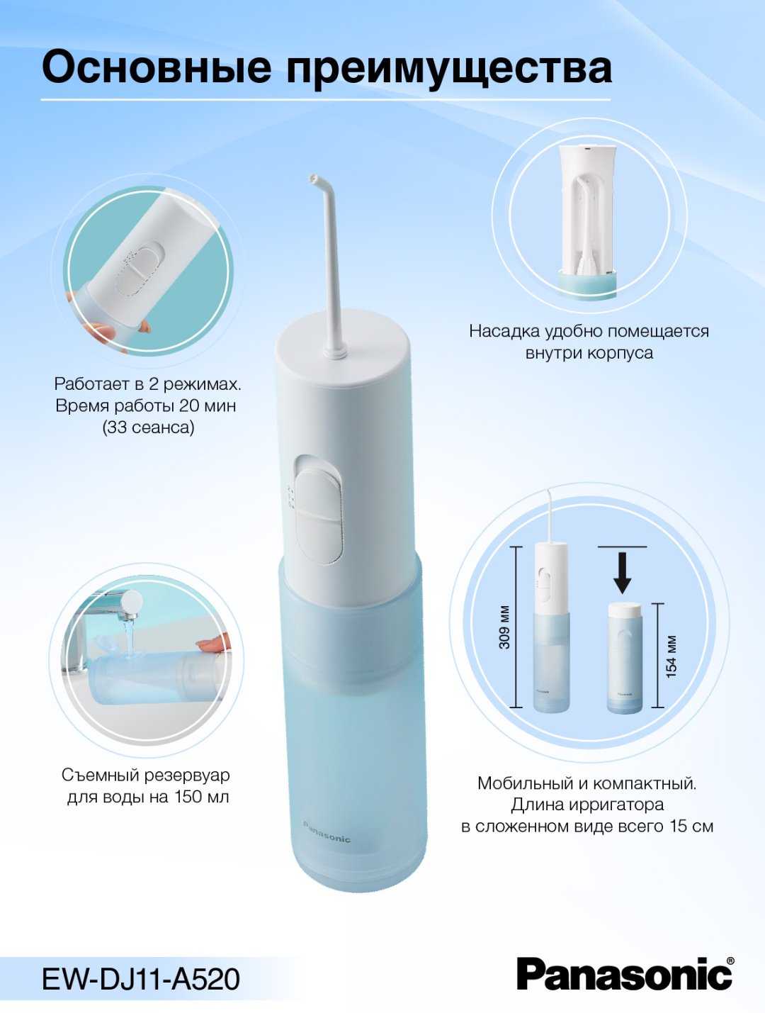 Panasonic ирригатор EW-DJ11-A520 импульсный, портативный купить,NaN