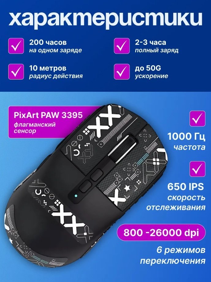 Мышь Attack Shark X6 черный купить,NaN