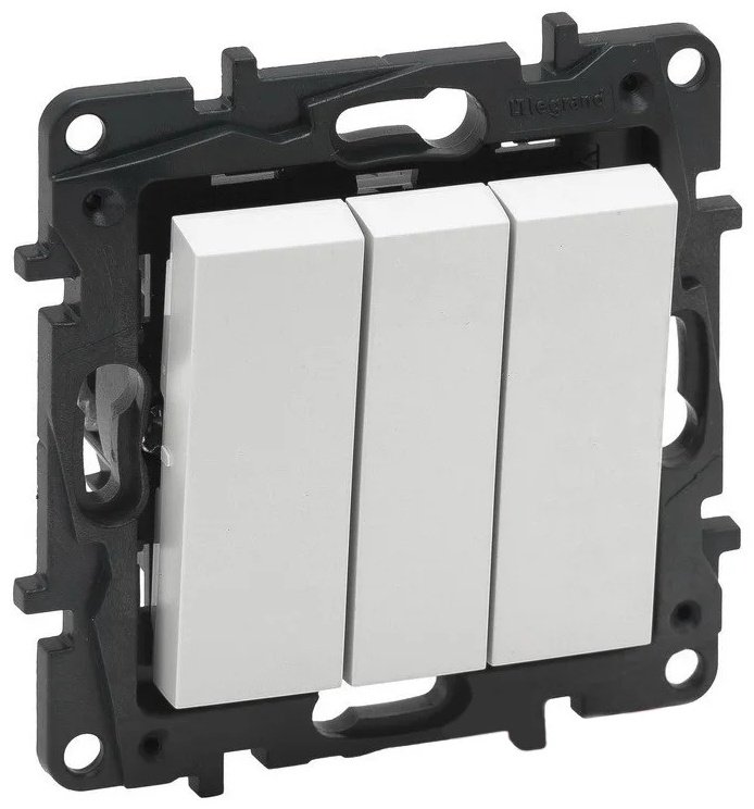 Выключатель клавишный Legrand NILOE STEP 20А 3-клавишный, винтовые клеммы, белый 863103, белый купить,NaN
