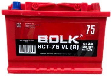 Аккумулятор BOLK 6СT-75Ah -/+