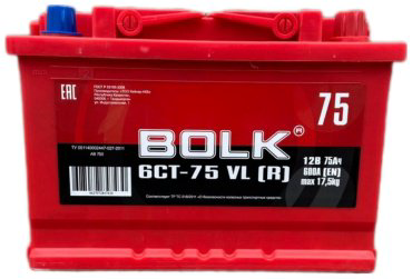 Аккумулятор BOLK 6СT-75Ah -/+