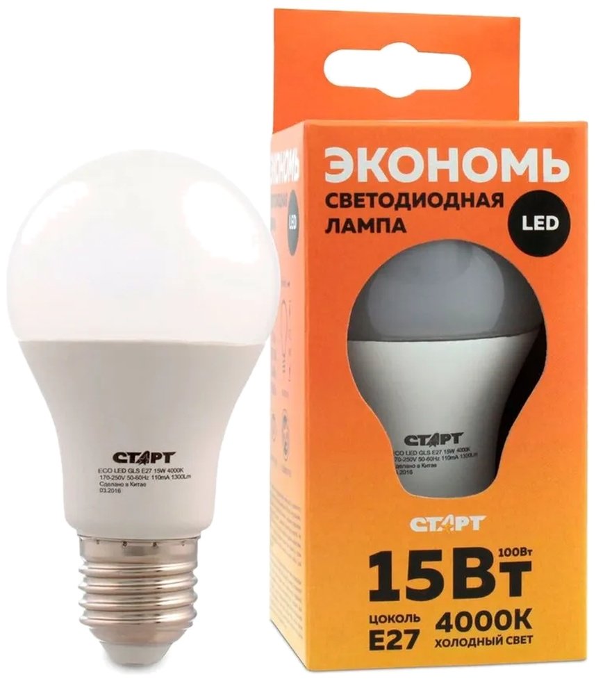 СТАРТ 15W E27, светодиодная, холодный белый купить,590