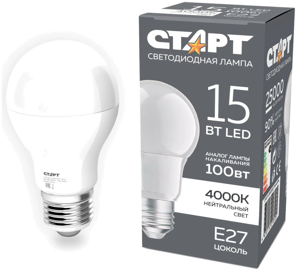 СТАРТ 15W E27, светодиодная, нейтральный белый купить,2690