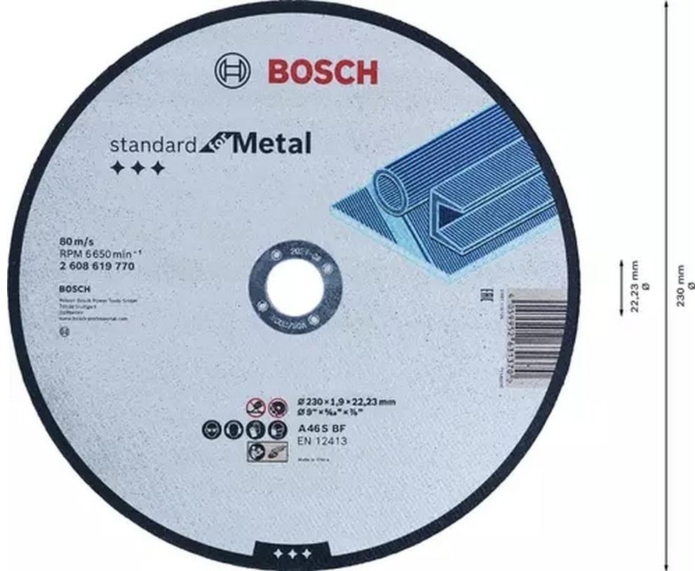 Диск отрезной по металлу 230x22.2х1.9 мм, Bosch 2608619770