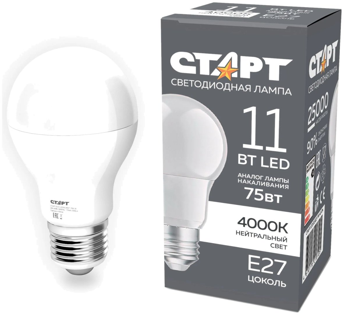 СТАРТ 11W E27, светодиодная, нейтральный белый купить,2390
