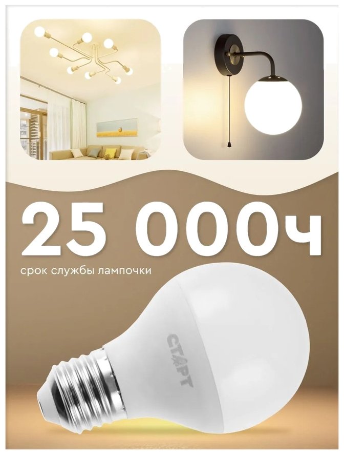 СТАРТ 8W E27, светодиодная, нейтральный белый