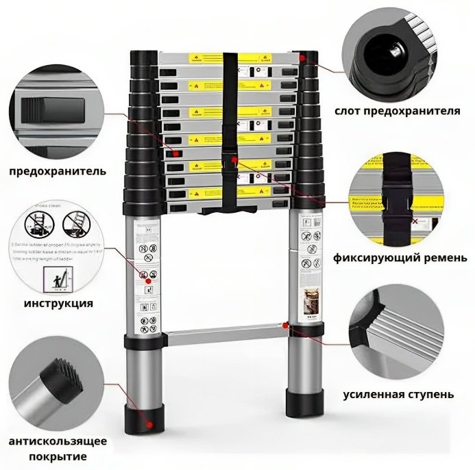 PROFSET лестница телескопическая DLT208B, 260 см