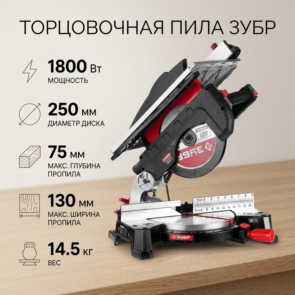 Пила торцовочная ЗУБР ЗПТК-255-1800 купить,142810