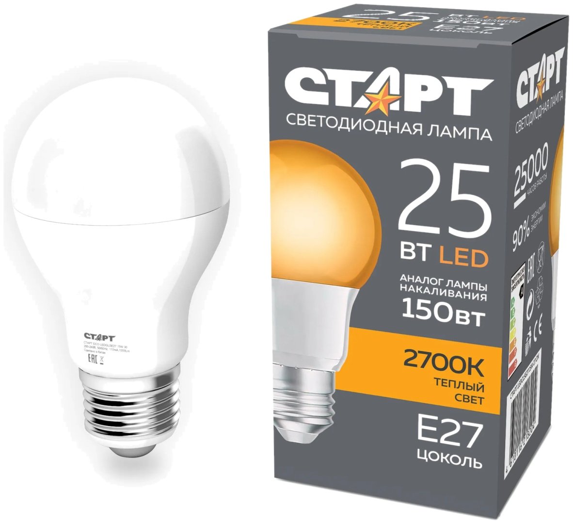 СТАРТ 25W E27, светодиодная, теплый белый купить,3890