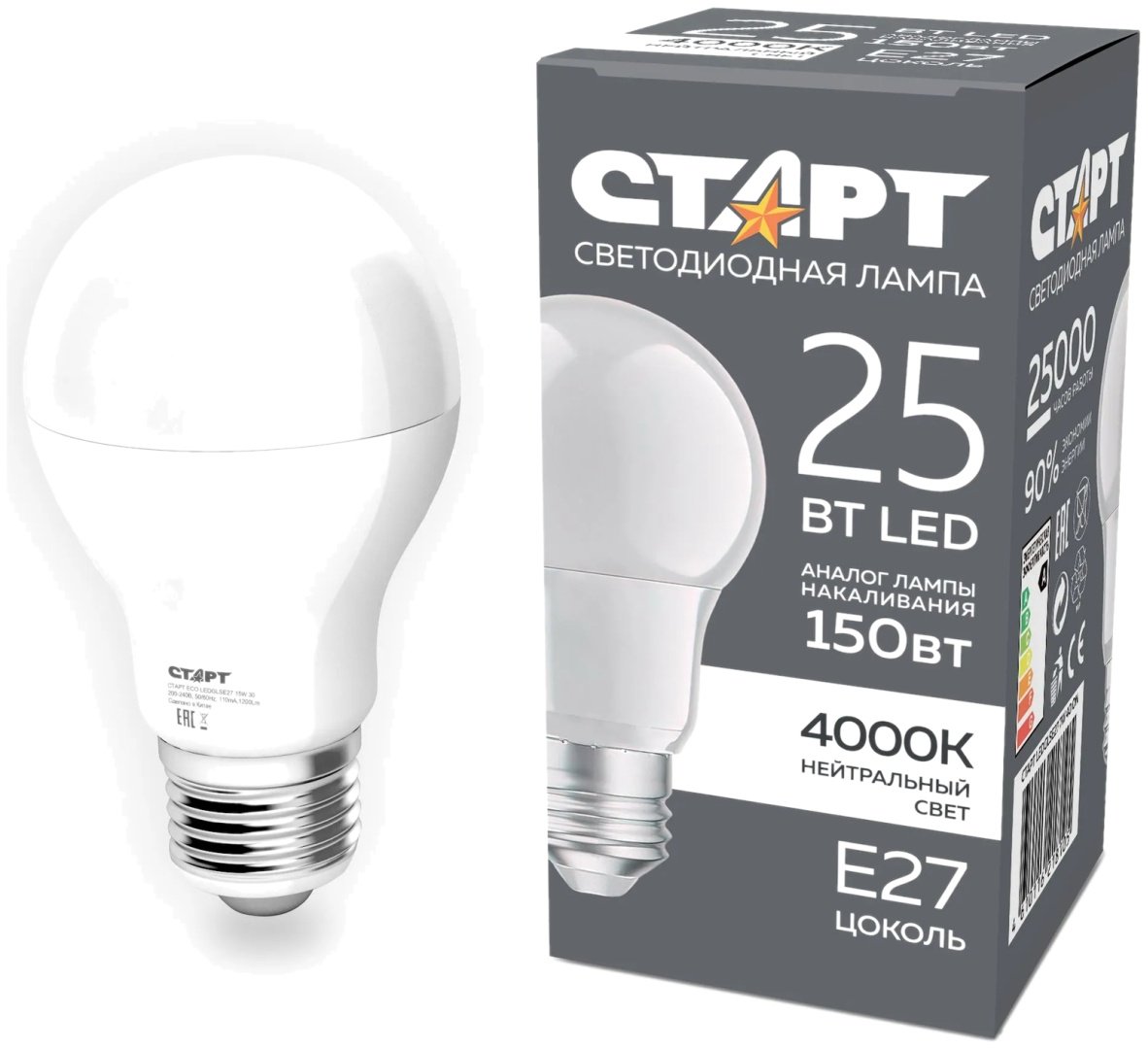 СТАРТ 25W E27, светодиодная, нейтральный белый купить,3890
