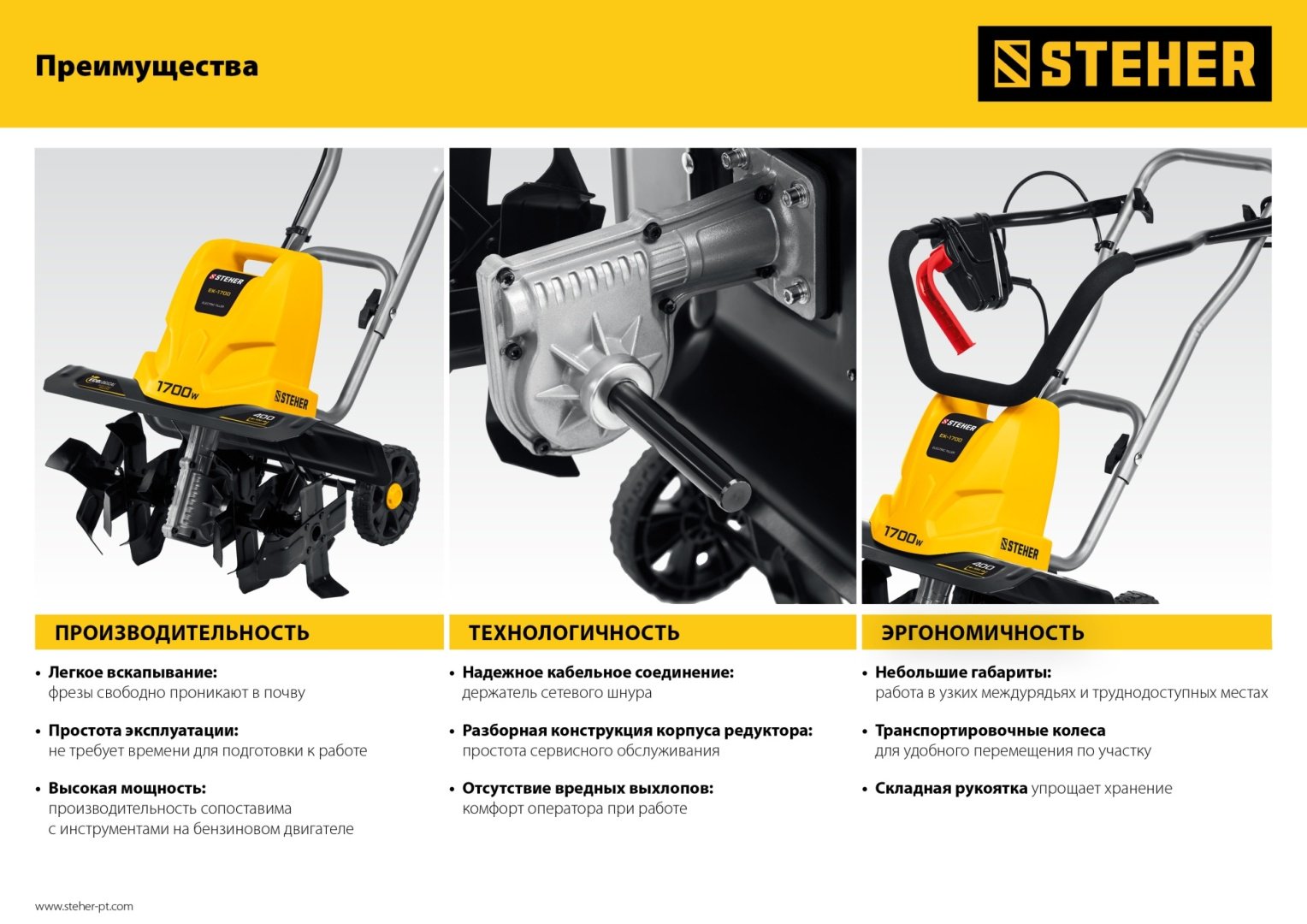 Культиватор электрический Steher EK-1700, 1700, Глубина обработки:20 см купить,65490