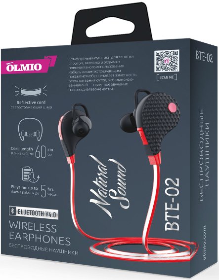 Наушники Olmio BTE-02 черно-красные купить,NaN