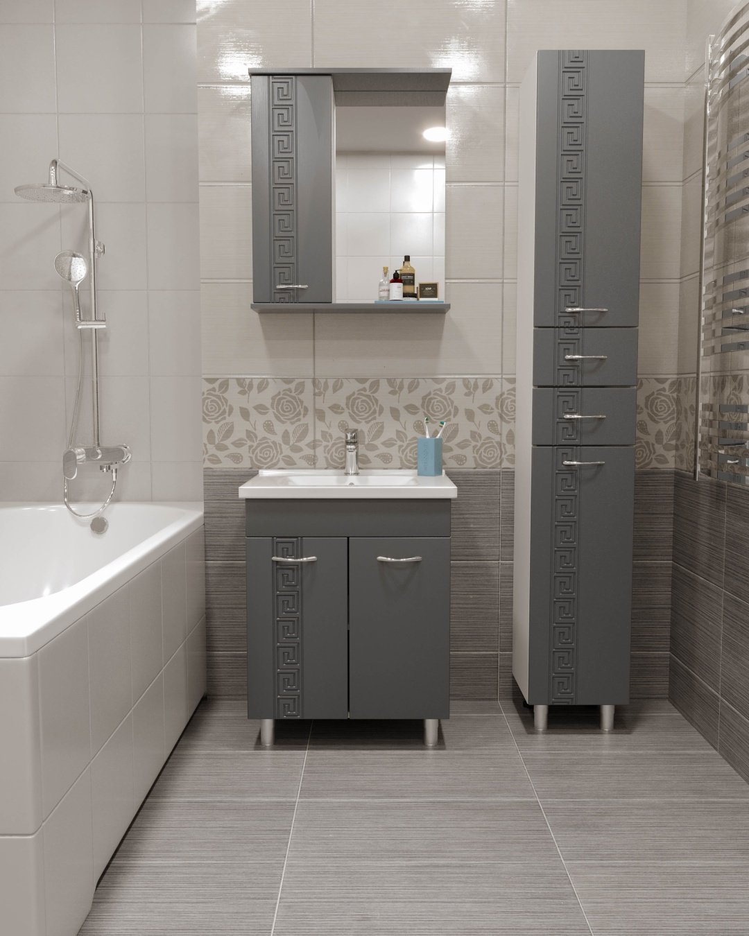 Тумба с раковиной AVK Афина 2 двери, 70x70x47 см, белый, серый