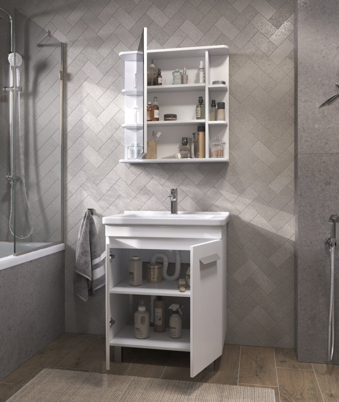 Тумба с раковиной KABINKA.KZ Nova, 70x83x45 см, белый