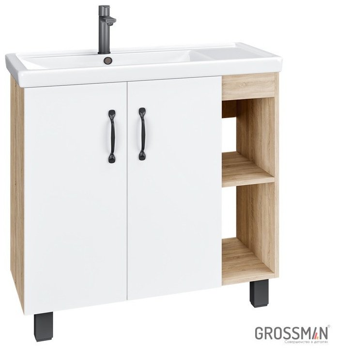 Тумба с раковиной Grossman Флай 80, 76x68x40 см, коричневый, белый