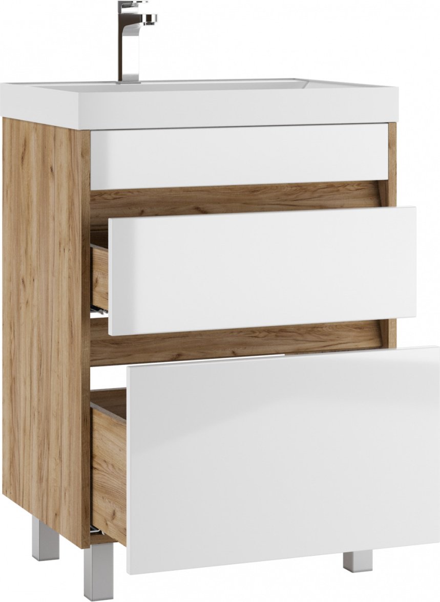 Тумба с раковиной KABINKA.KZ Байтерек, 59x79.9x44.5 см, белый, коричневый