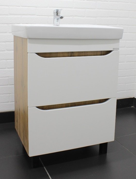 Тумба с раковиной KABINKA.KZ Байтерек, 57.5x79x43.5 см, белый, коричневый