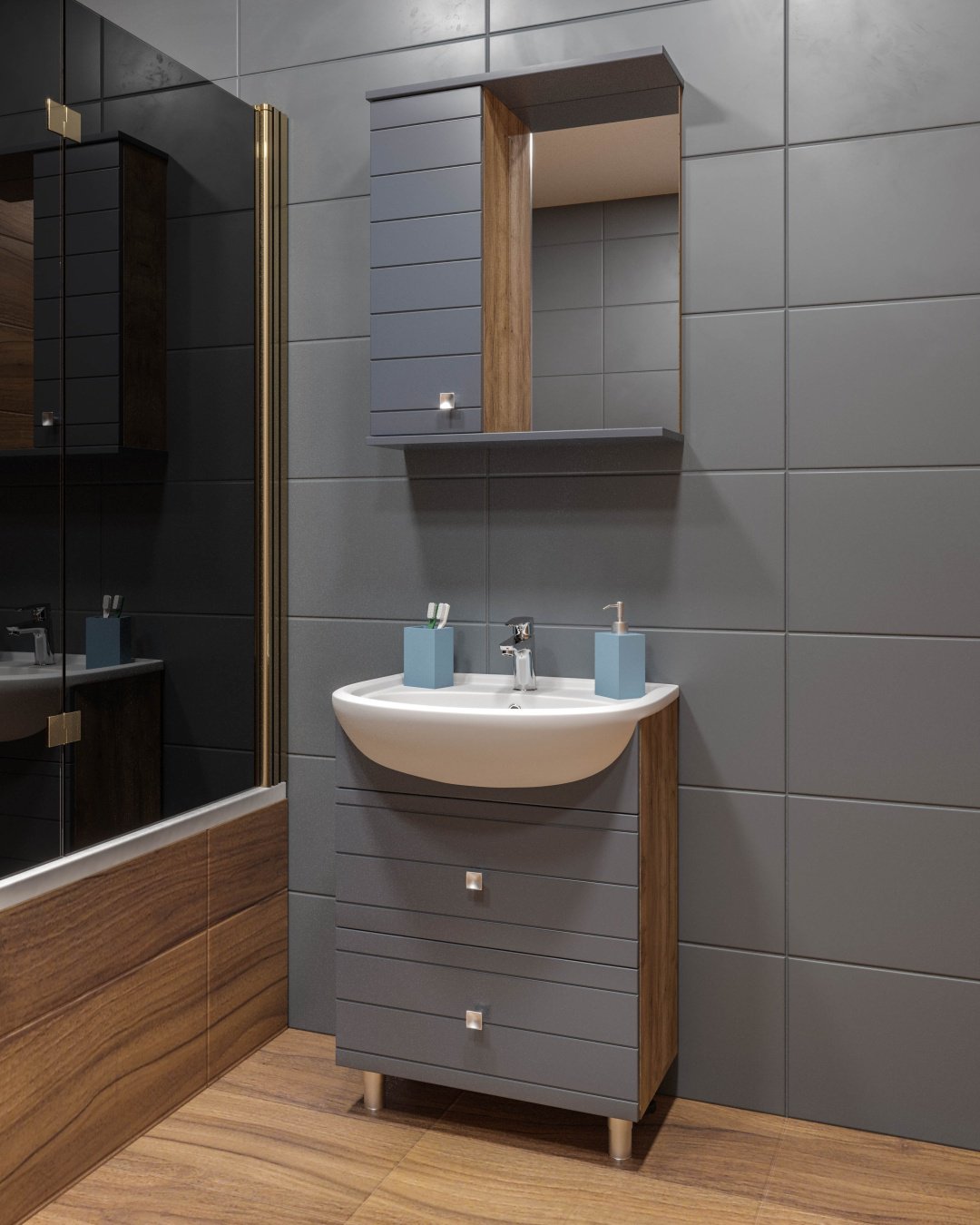 Тумба с раковиной AVK Лира 60x70x45см серо-коричневый купить,NaN