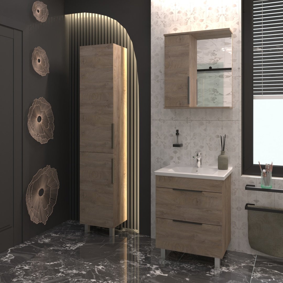 Тумба с раковиной AVK ТР 2 ящика Кира, 80x70x45 см, светло-коричневый