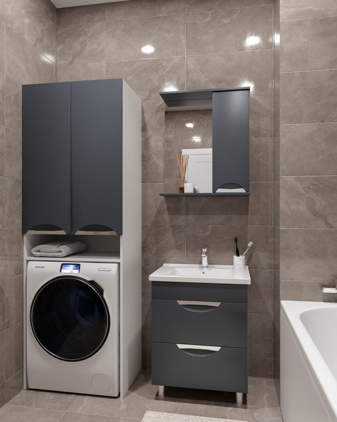 Тумба с раковиной AVK Верона 2 ящика, 60x70x45 см, белый, серый