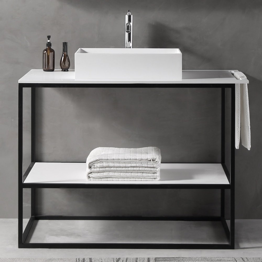 Тумба без раковины Abber Stein AS2631, 100x78x55 см, белый, черный