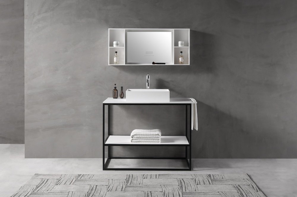 Тумба без раковины Abber Stein AS2631, 100x78x55 см, белый, черный