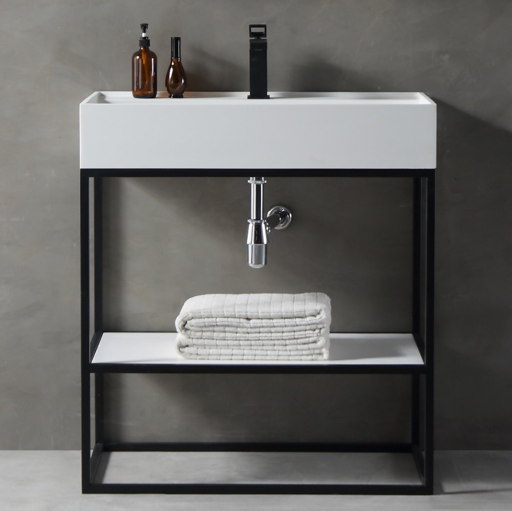 Тумба с раковиной Abber Stein AS2630 , 80x90x45 см, белый, черный