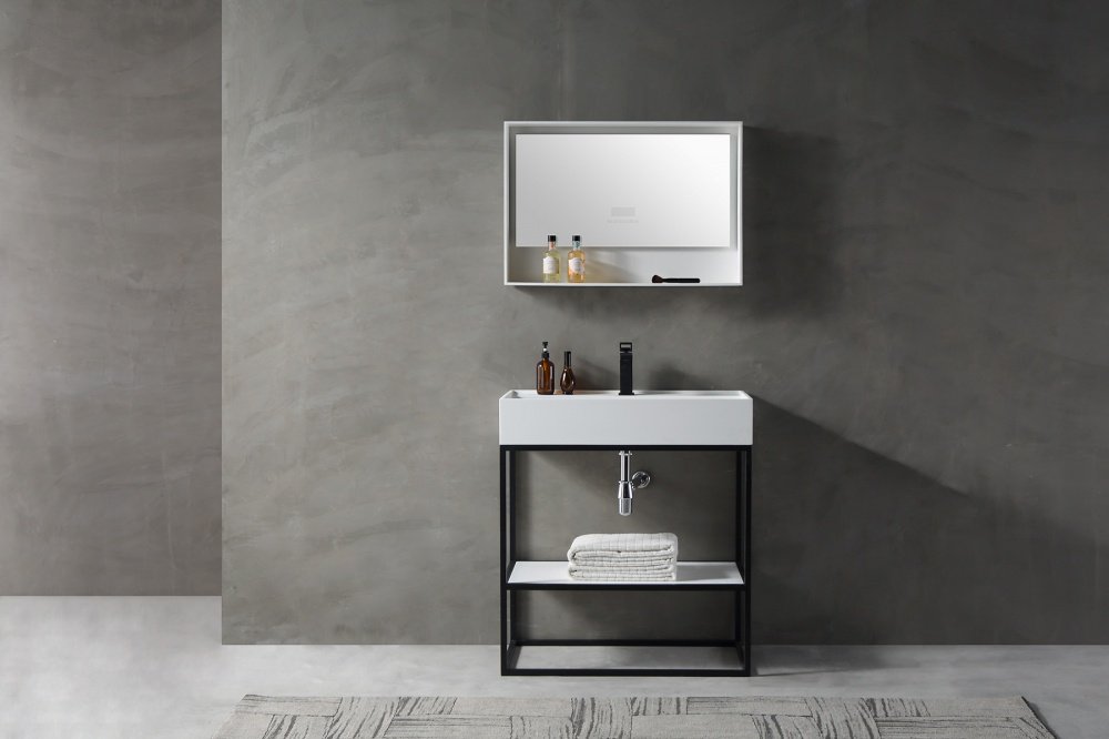 Тумба с раковиной Abber Stein AS2630 , 80x90x45 см, белый, черный