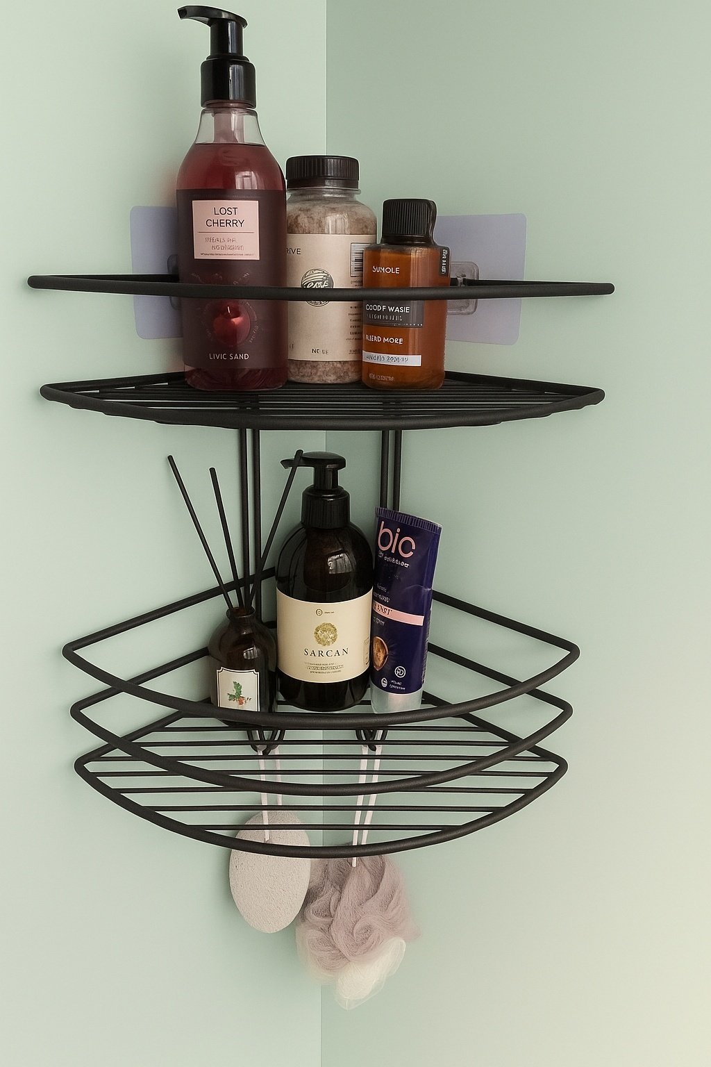 ProfFero П0002004 полка для ванной двухъярусная, овальная, с вешалками, черный муар, нержавеющая сталь, 1 шт