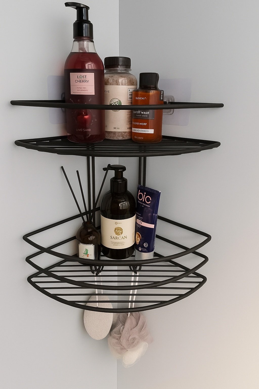 ProfFero П0002004 полка для ванной двухъярусная, овальная, с вешалками, черный муар, нержавеющая сталь, 1 шт