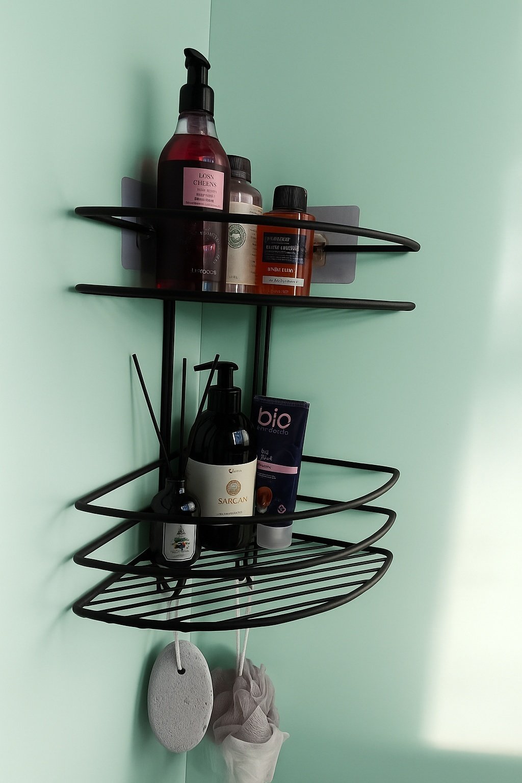 ProfFero П0002004 полка для ванной двухъярусная, овальная, с вешалками, черный муар, нержавеющая сталь, 1 шт