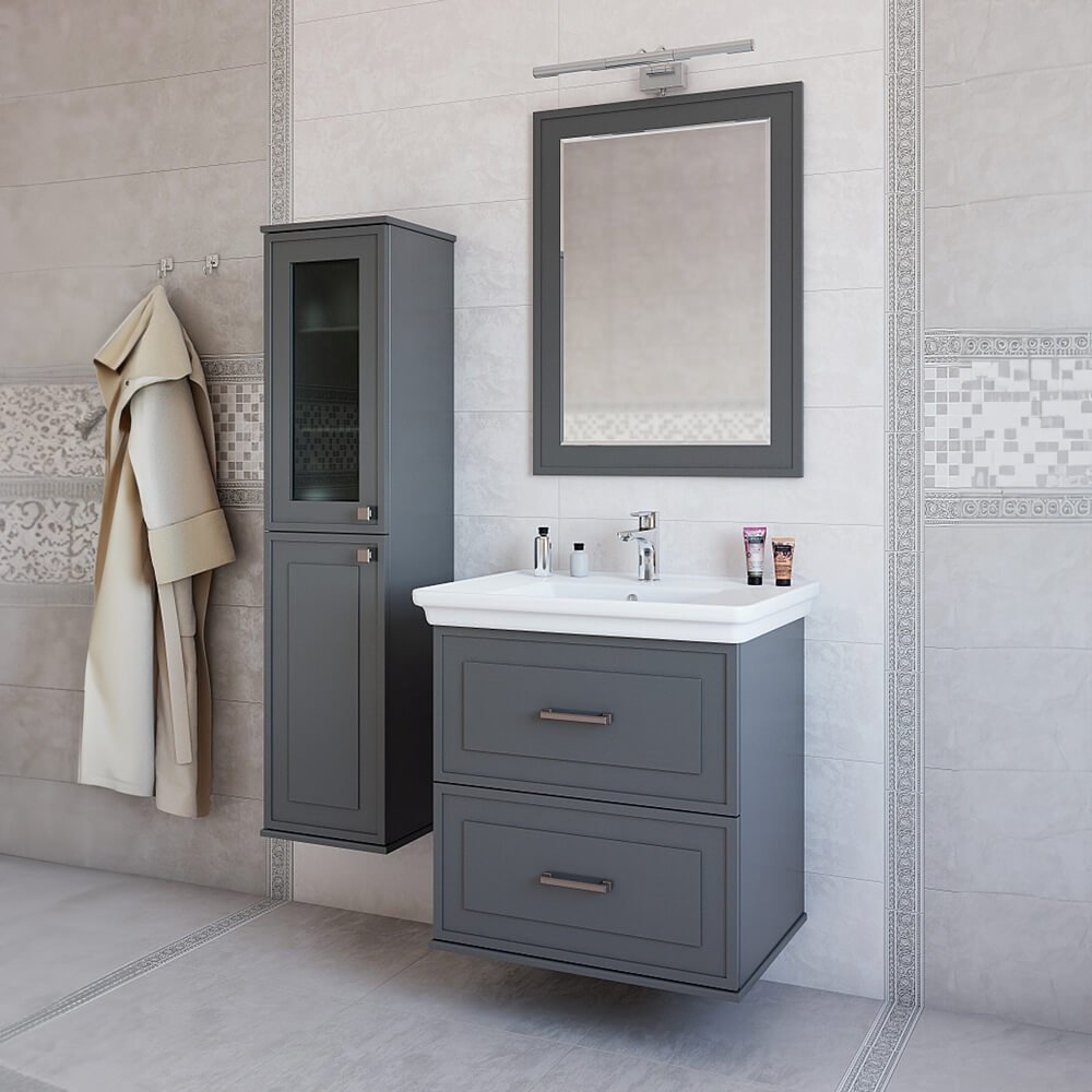 Тумба с раковиной подвесная Модена 75 Sanflor, серая