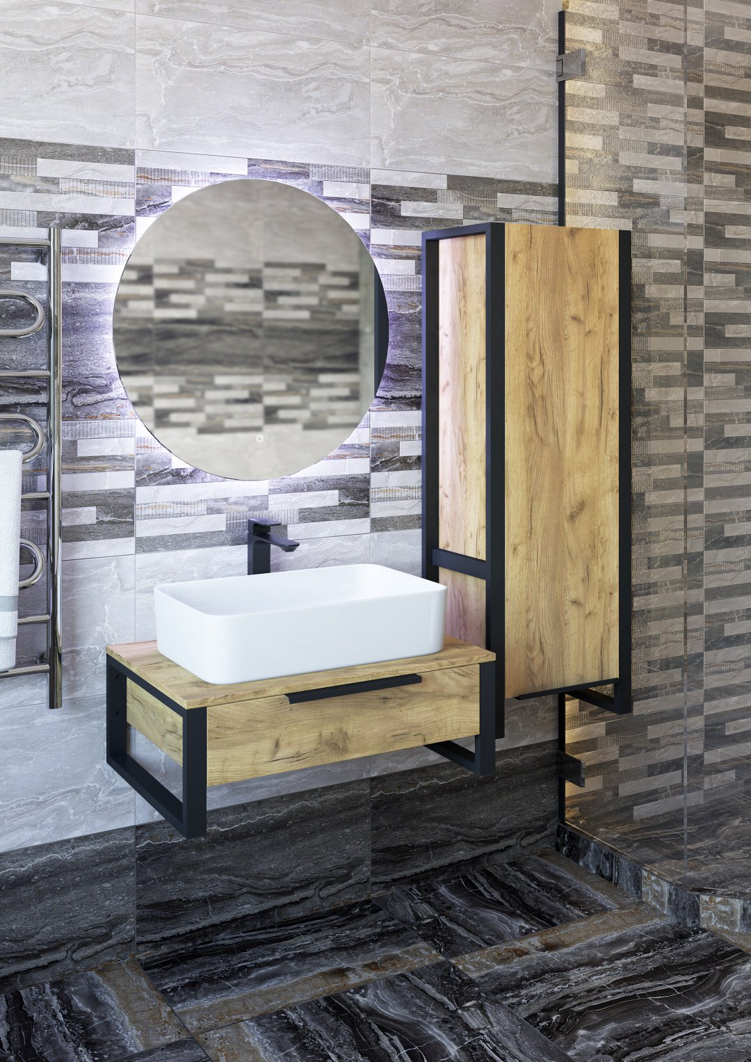 Тумба без раковины Sanflor Гард 60 С27068, 60x25x48 см, черный, золотистый купить,NaN