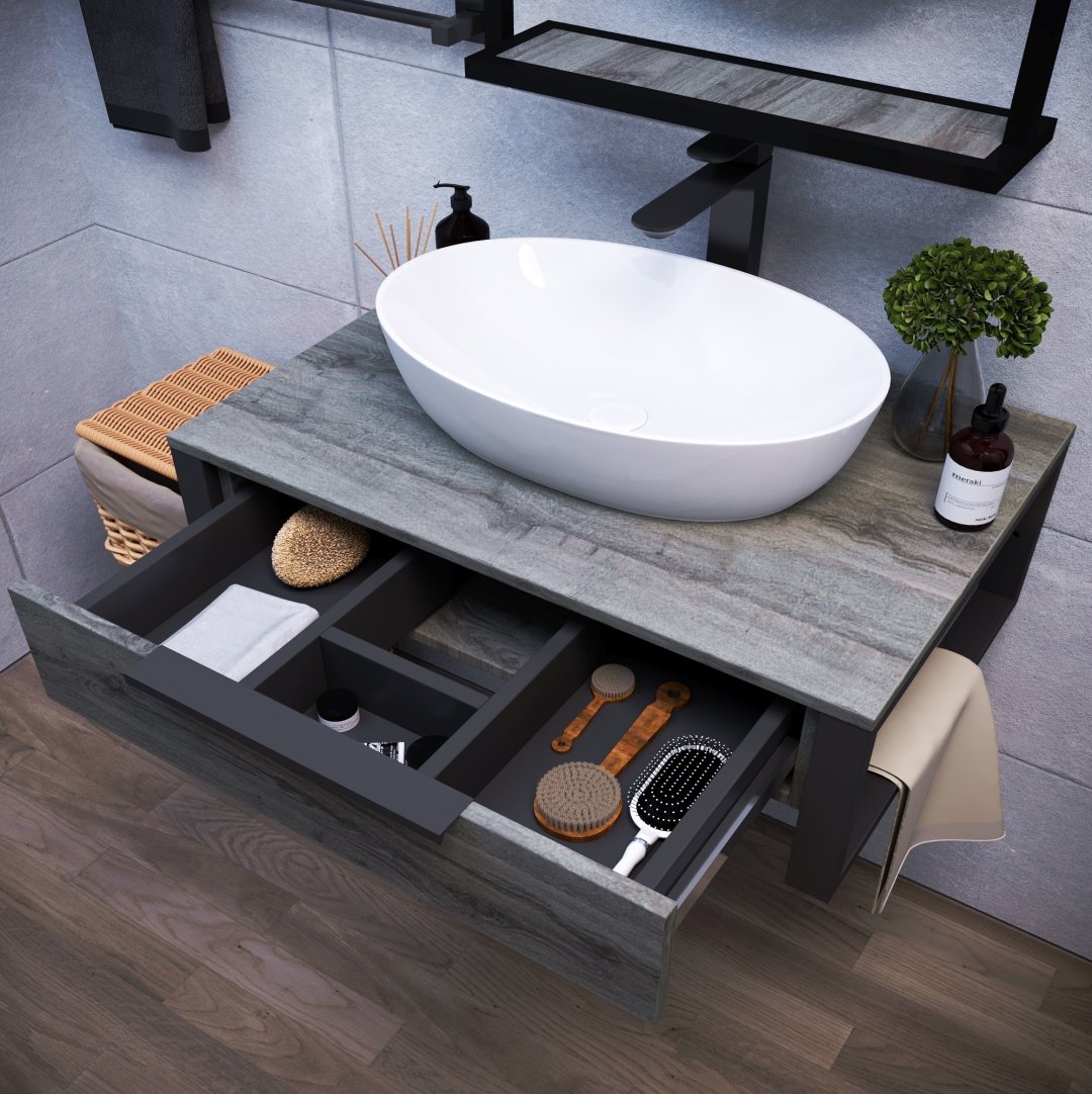 Тумба без раковины Sanflor Гард С26629, 70.2x25.6x48.2 см, черный, серый купить,NaN