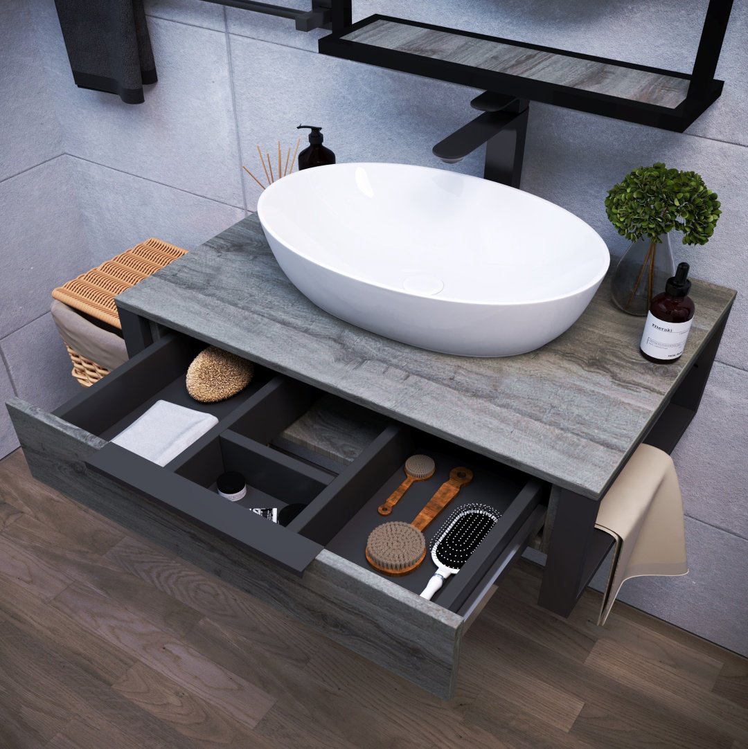 Тумба без раковины Sanflor Гард С26629, 70.2x25.6x48.2 см, черный, серый купить,NaN
