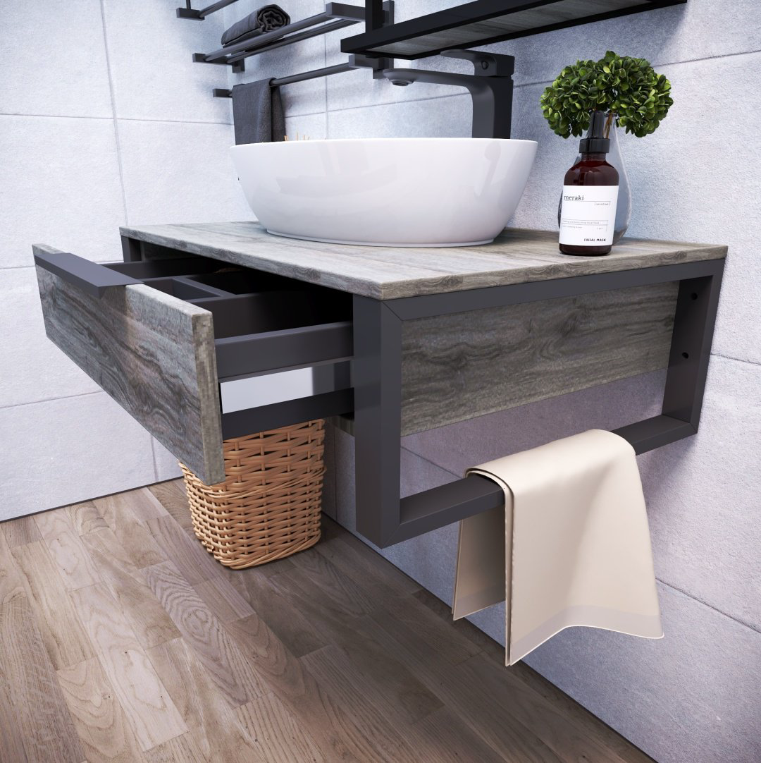 Тумба без раковины Sanflor Гард С26629, 70.2x25.6x48.2 см, черный, серый купить,NaN
