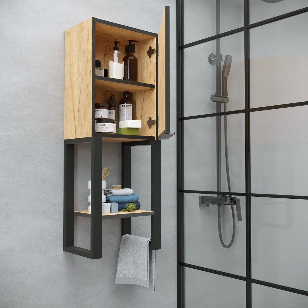 Шкаф-пенал навесной Sanflor Гард С27380, 35x24x96 см, черный, золотистый