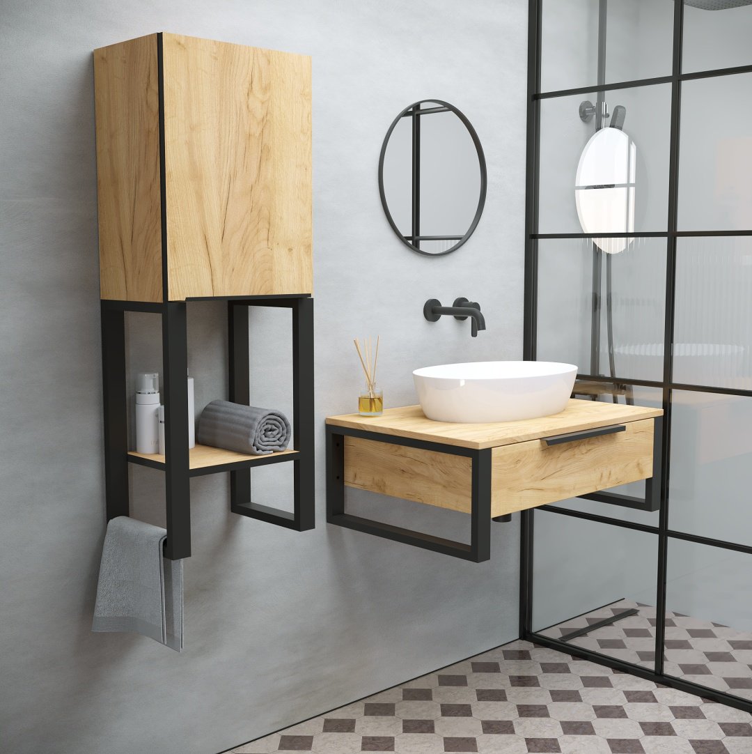 Шкаф-пенал навесной Sanflor Гард С27380, 35x24x96 см, черный, золотистый