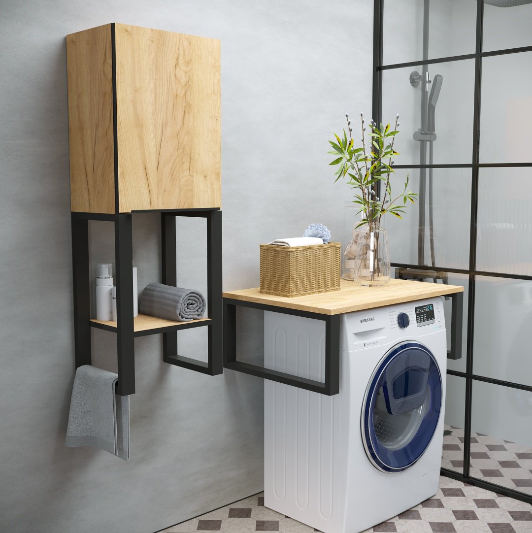 Шкаф-пенал навесной Sanflor Гард С27380, 35x24x96 см, черный, золотистый