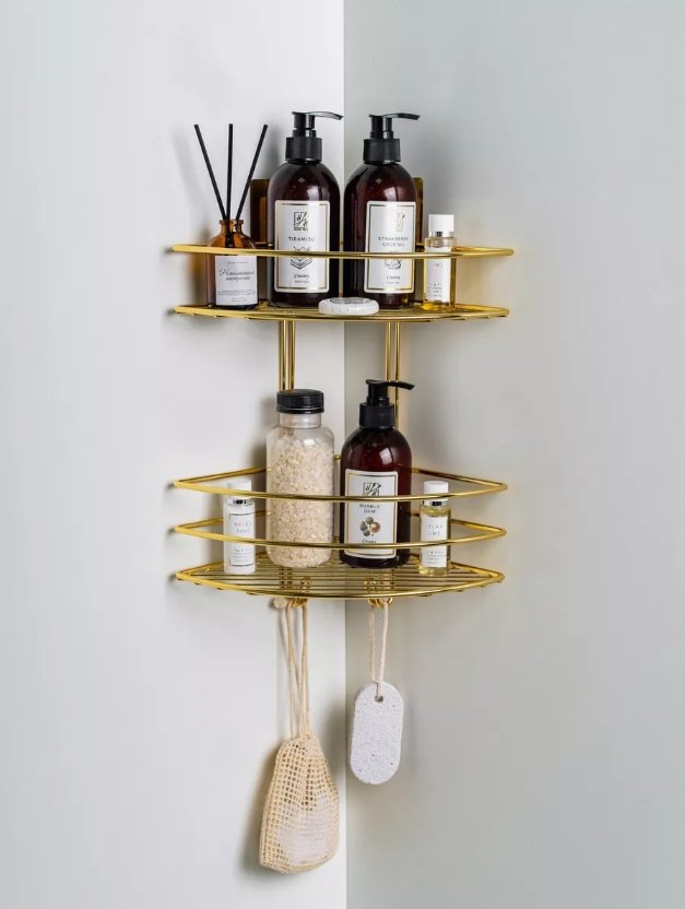 Полка для ванной П24500 золото, 2 яруса с вешалками Proffero нержавеющая сталь