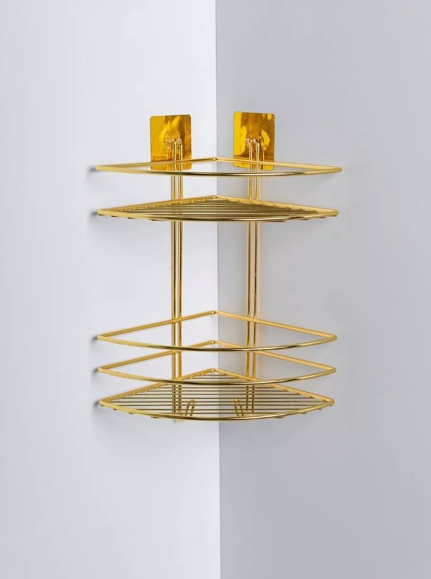 Полка для ванной П24500 золото, 2 яруса с вешалками Proffero нержавеющая сталь
