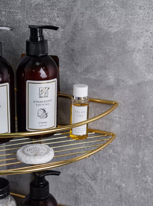 Полка для ванной П24500 золото, 2 яруса с вешалками Proffero нержавеющая сталь