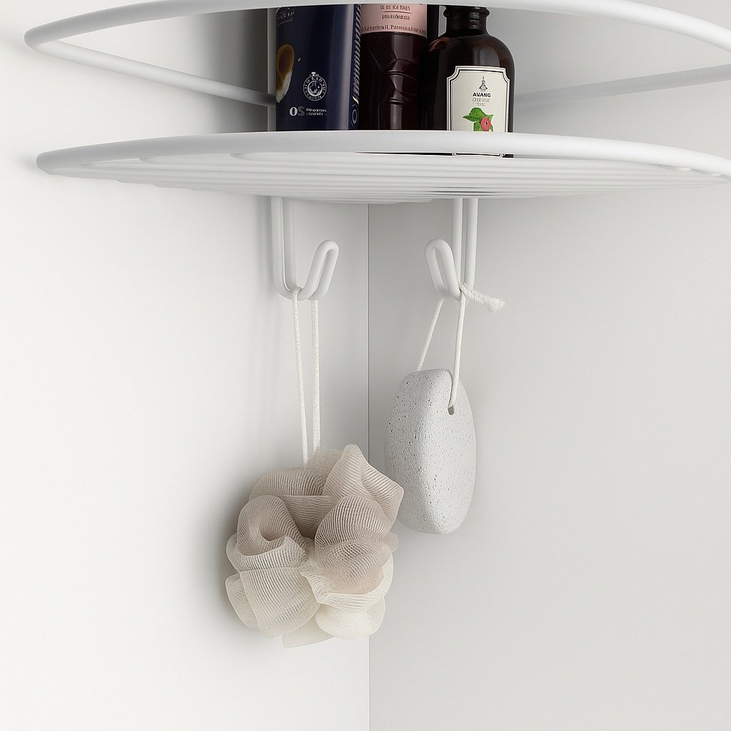 Полка для ванной П0002003 угловая с вешалками, 2 яруса ProfFero, белый муар