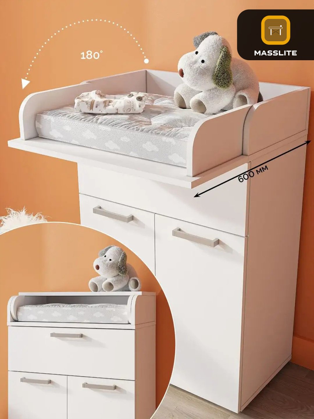 Детский пеленальный комод MassLite К-120033, 60x35x94 см, белый