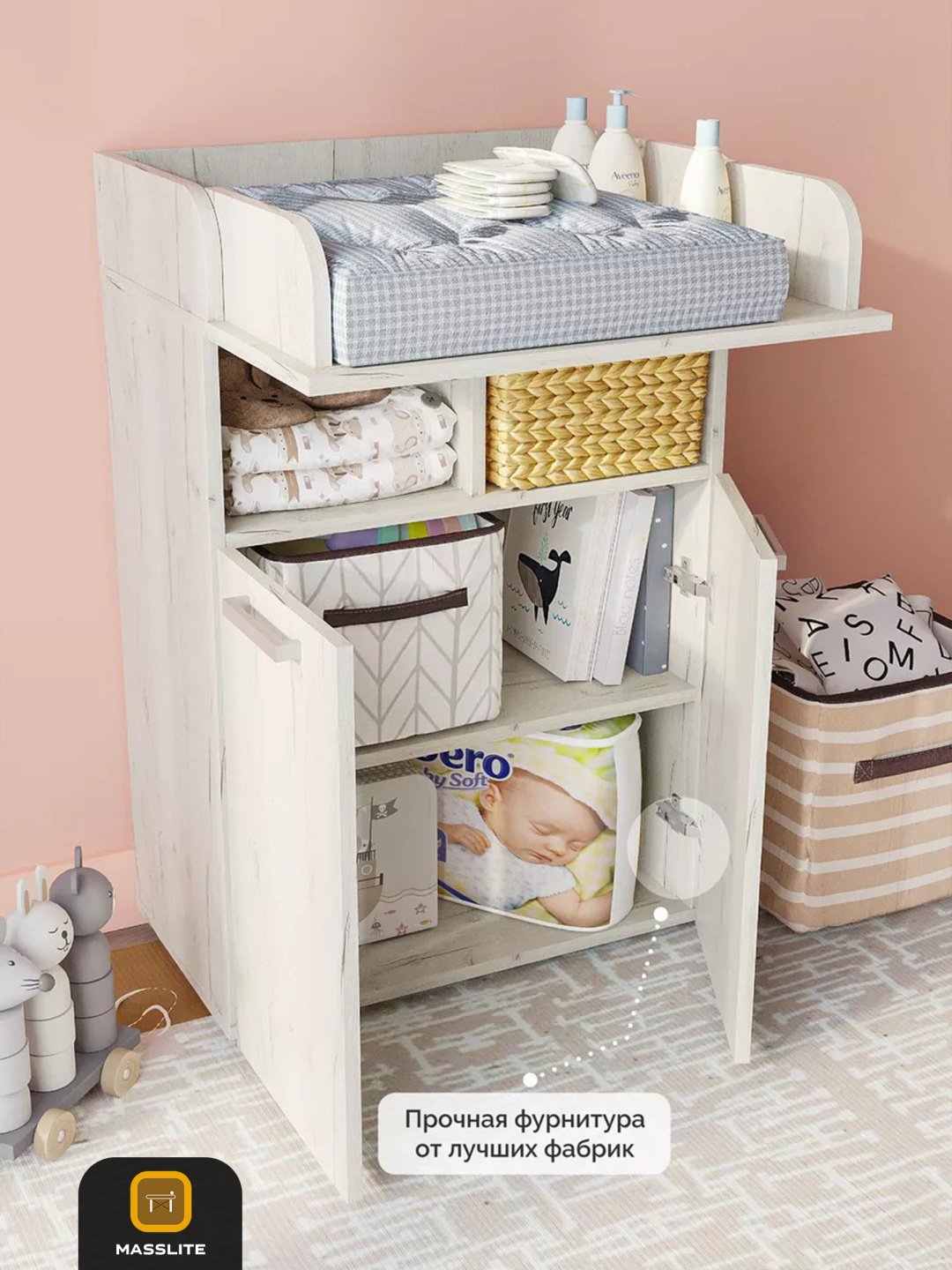 Детский пеленальный комод MassLite К-120031, 60x35x94 см, светло серый