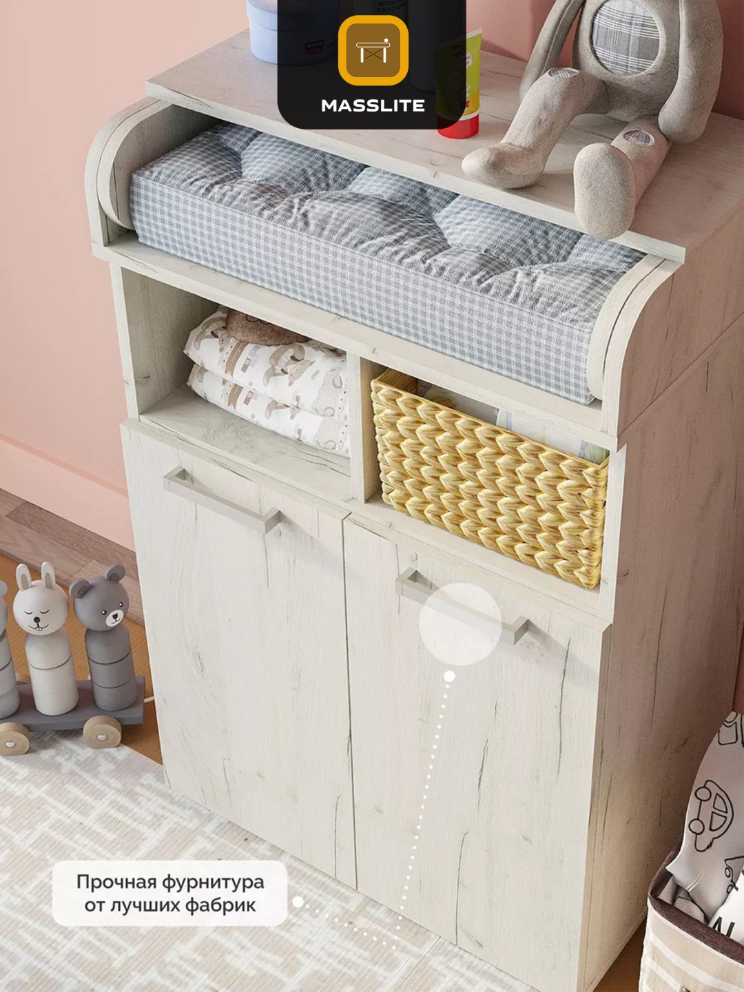 Детский пеленальный комод MassLite К-120031, 60x35x94 см, светло серый