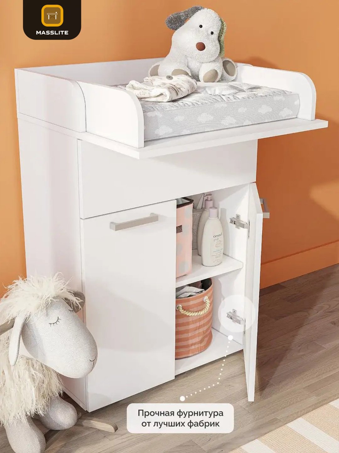 Детский пеленальный комод MassLite К-120033, 60x35x94 см, белый