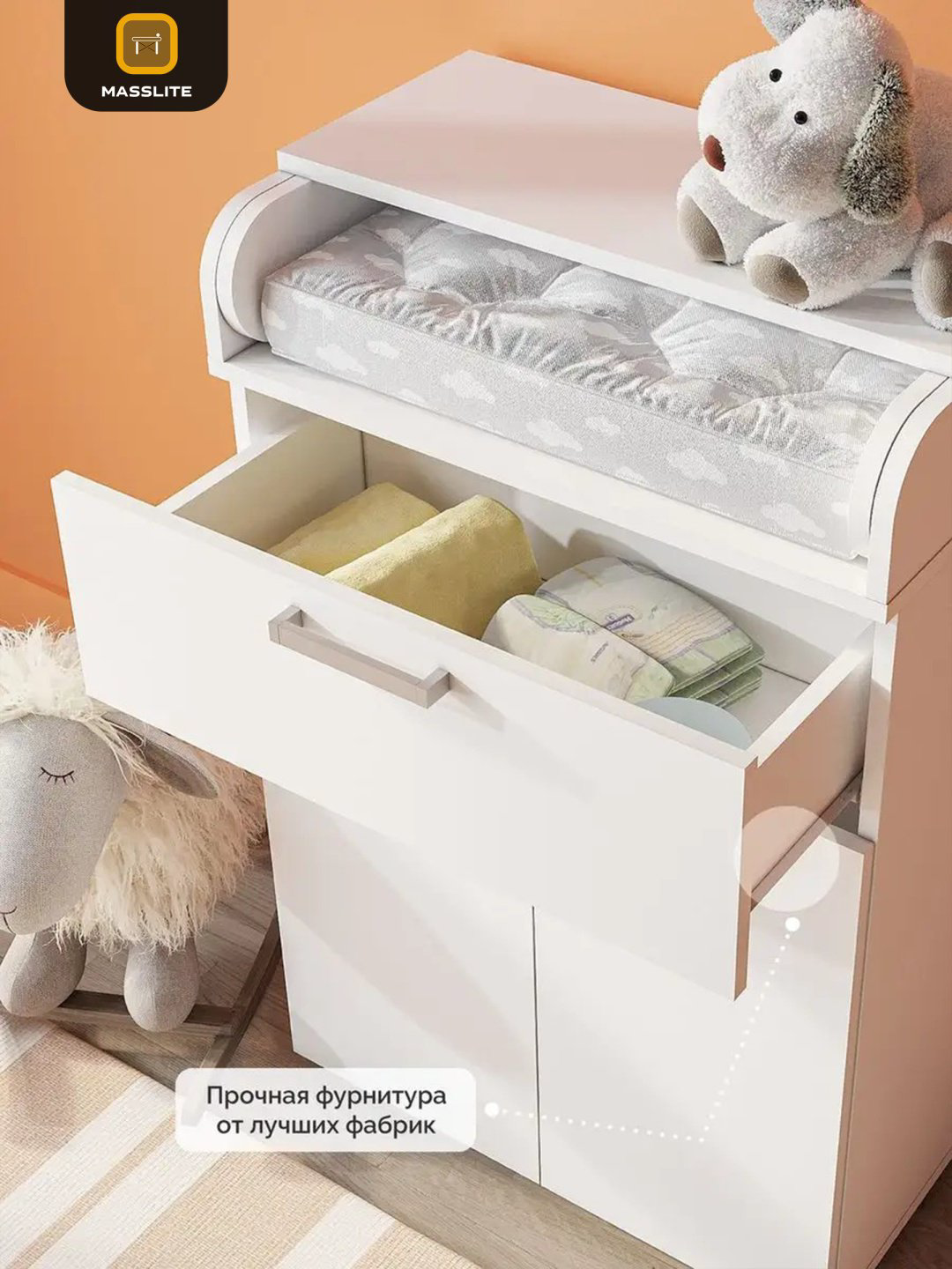 Детский пеленальный комод MassLite К-120033, 60x35x94 см, белый купить,NaN