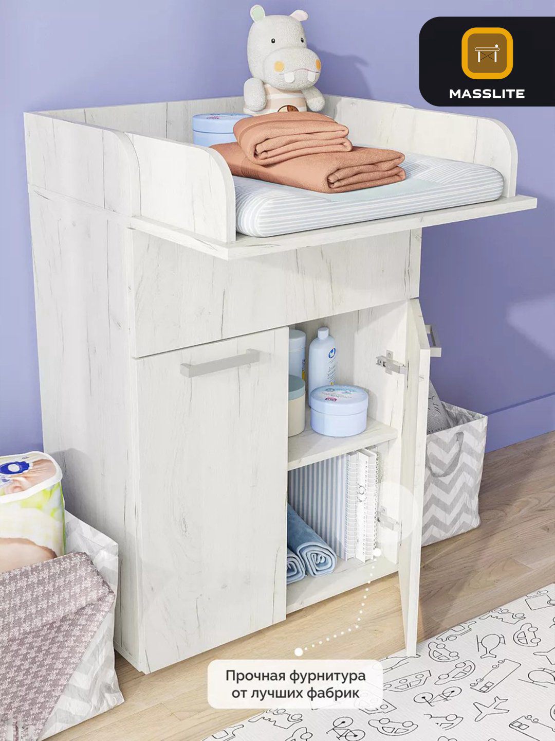 Детский пеленальный комод MassLite К-120034, 60x35x94 см, белый, светло серый купить,NaN